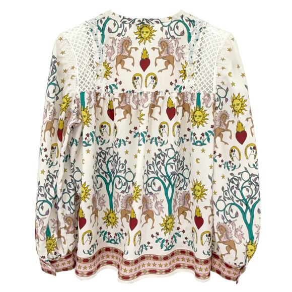 SANDRO Azucar Print Chiffon Blouse In Off White 2|M - Picture 3 of 12